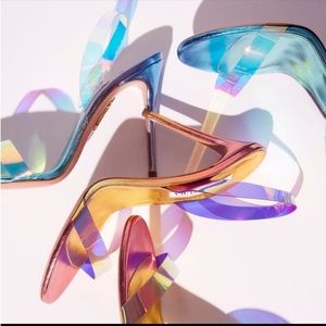 Aquazzura Iridescent Blue, Gold and Pink Stiletto Sandals